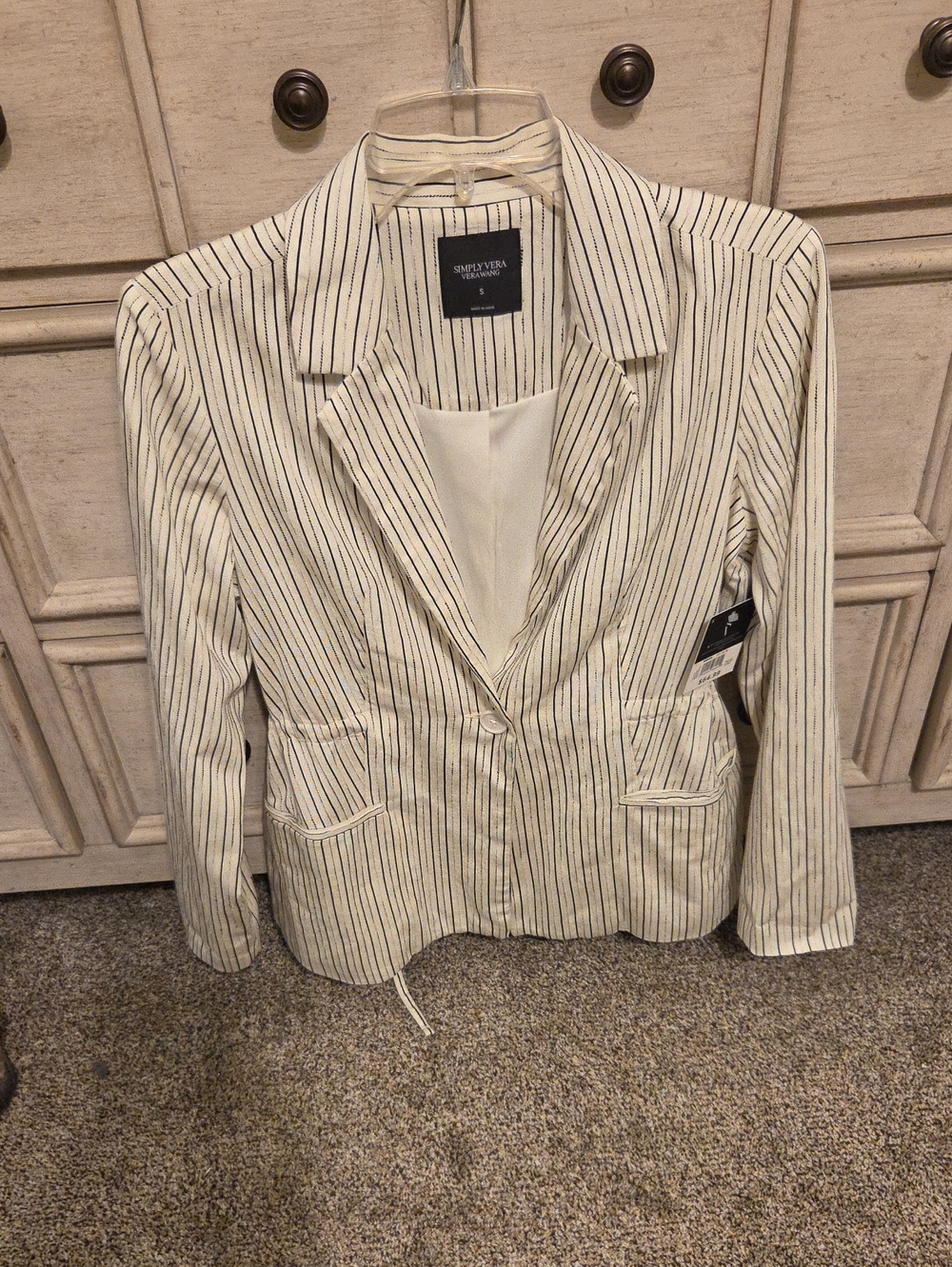 Simply Vera Vera Wang Cream Blazer with Black Pinstripes